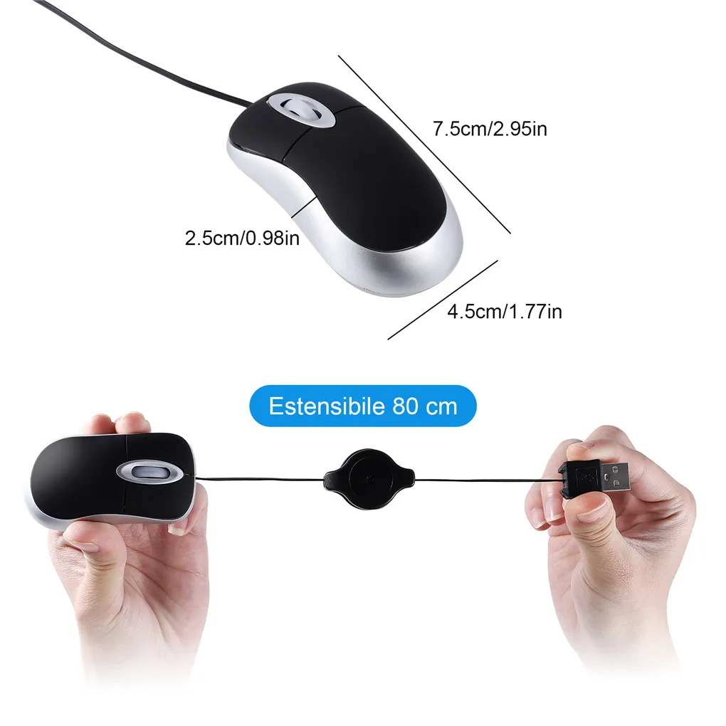 휴대용 광학 미니 마우스 접이식 USB 케이블 인체공학 - Laptop Electronics Accessories 리뷰 및 가격